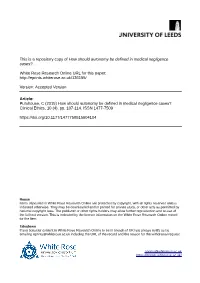 How Should Autonomy Be Defined in Medical Negligence Cases?