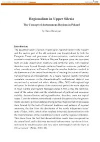 Regionalism in Upper Silesia the Concept of Autonomous Regions in Poland