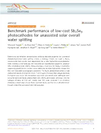 Benchmark Performance of Low-Cost Sb2se3 Photocathodes for Unassisted Solar Overall Water Splitting