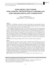 Exploring Life Forms for Linking Orthopteran Assemblage and Grassland Plant Community