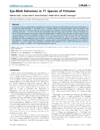 Eye-Blink Behaviors in 71 Species of Primates
