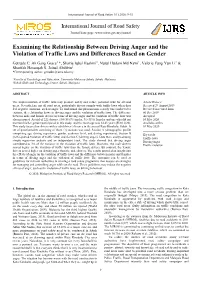 Examining the Relationship Between Driving Anger and the Violation of Traffic Laws and Differences Based on Gender