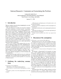 Internet Research: Comments on Formulating the Problem