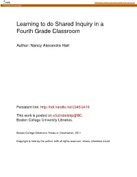 Learning to Do Shared Inquiry in a Fourth Grade Classroom