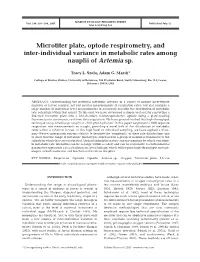 Microtiter Plate, Optode Respirometry, and Inter-Individual Variance in Metabolic Rates Among Nauplii of Artemia Sp