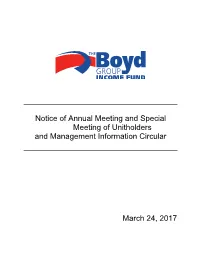 Notice of Annual Meeting and Special Meeting of Unitholders and Management Information Circular