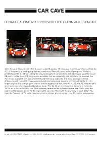 Renault Alpine A110 1300 with the Cleon Alu Ts Engine