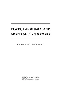 Class, Language, and American Film Comedy