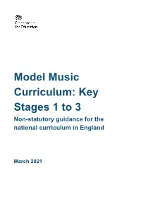 Model Music Curriculum: Key Stages 1 to 3 Non-Statutory Guidance for the National Curriculum in England