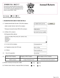 Annual Return [Pursuant to Sub-Section(1) of Section 92 of the Companies Act, 2013 and Sub-Rule (1) of Rule 11Of the Companies (Management And