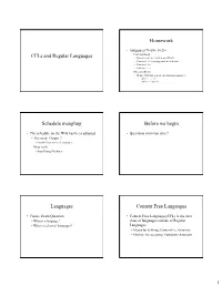 Cfls and Regular Languages Homework Schedule Mangling