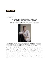 Sfmoma Partners with Chef Corey Lee to Create New Restaurant in Situ