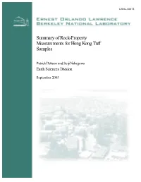 Summary of Rock-Property Measurements for Hong Kong Tuff Samples