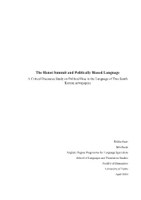 The Hanoi Summit and Politically Biased Language a Critical Discourse Study on Political Bias in the Language of Two South Korean Newspapers