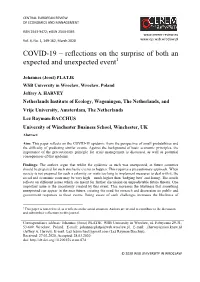 COVID-19 – Reflections on the Surprise of Both an Expected and Unexpected Event1