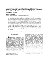 Environmental Factors Affecting Longevity, Adaptability and Diapause Termination of Exochomus Quadripustulatus L