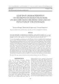 Leaf Spot Characteristics of Phomopsis Durionis on Durian (Durio Zibethinus Murray) and Latent Infection of the Pathogen