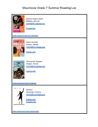 Mountview Grade 7 Summer Reading List