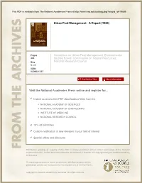 Urban Pest Management: a Report REFERENCE COP~ for LIBRAR'l USE ONLY