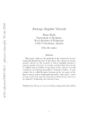 Average Angular Velocity’ As the Solution This Problem and Discusses Some Applications Brieﬂy