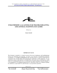 Endothermic Gas Generator Troubleshooting and General Maintenance Guide