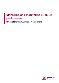 Managing and Monitoring Supplier Performance Office of the Chief Advisor - Procurement