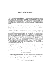TROPICAL ALGEBRAIC GEOMETRY There Are Many Examples In