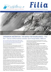 OPERATION ABSTENTION: the BATTLE for KASTELLORIZO, 1941 Part 1: Overview and the Australian Connection