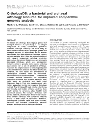 Ortholugedb: a Bacterial and Archaeal Orthology Resource for Improved Comparative Genomic Analysis Matthew D