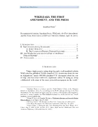 Wikileaks, the First Amendment, and the Press