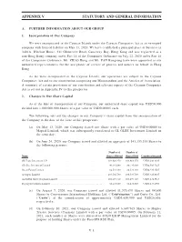 Appendix V Statutory and General Information