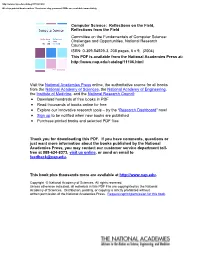 Computer Science: Reflections On