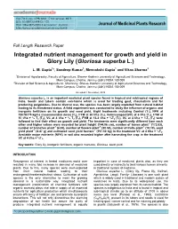 Integrated Nutrient Management for Growth and Yield in Glory Lily (Gloriosa Superba L.)