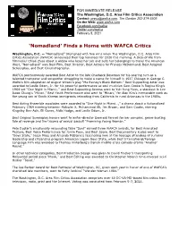 'Nomadland' Finds a Home with WAFCA Critics