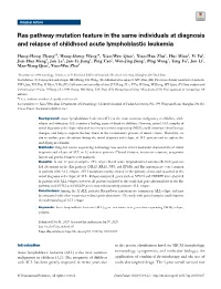 Ras Pathway Mutation Feature in the Same Individuals at Diagnosis and Relapse of Childhood Acute Lymphoblastic Leukemia