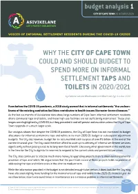 Why the City of Cape Town Could and Should Budget to Spend More on Informal Settlement Taps and Toilets in 2020/2021