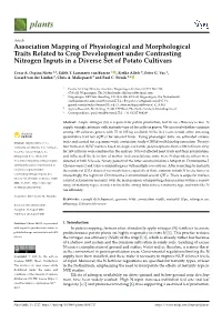 Association Mapping of Physiological and Morphological Traits Related to Crop Development Under Contrasting Nitrogen Inputs in a Diverse Set of Potato Cultivars