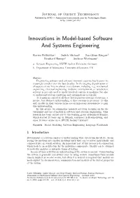 Innovations in Model-Based Software and Systems Engineering