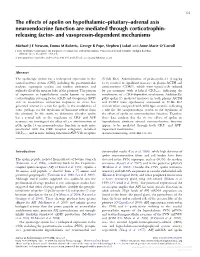 The Effects of Apelin on Hypothalamic–Pituitary–Adrenal Axis