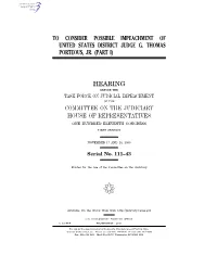 To Consider Possible Impeachment of United States District Judge G