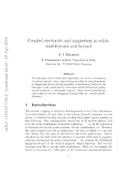 Coupled Electricity and Magnetism in Solids: Multiferroics and Beyond