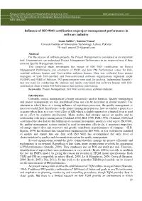 Influence of ISO 9001 Certification on Project Management Performance in Software Industry