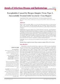 Encephalitis Caused by Herpes Simplex Virus Type 2, Successfully Treated with Acyclovir: Case Report