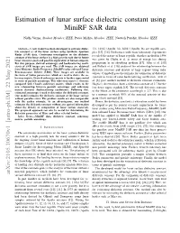 Estimation of Lunar Surface Dielectric Constant Using Minirf SAR Data