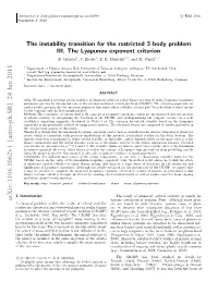 The Instability Transition for the Restricted 3-Body Problem. III. the Previous Papers in This Series