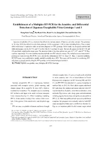 Establishment of a Multiplex RT-PCR for the Sensitive and Differential Detection of Japanese Encephalitis Virus Genotype 1 and 3