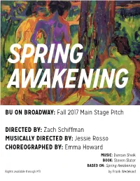 Fall 2017 Main Stage Pitch DIRECTED BY: Zach Schiffman MUSICALLY DIRECTED BY: Jessie Rosso CHOREOGRAPHED BY