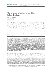 The Functions of Letters to the Editor in Reform-Era Cuba Martin K