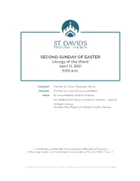SECOND SUNDAY of EASTER Liturgy of the Word April 11, 2021 9:00 A.M