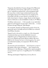 Stamp Has Described How Lutyens Designed the Memorial to the Missing of the Somme
